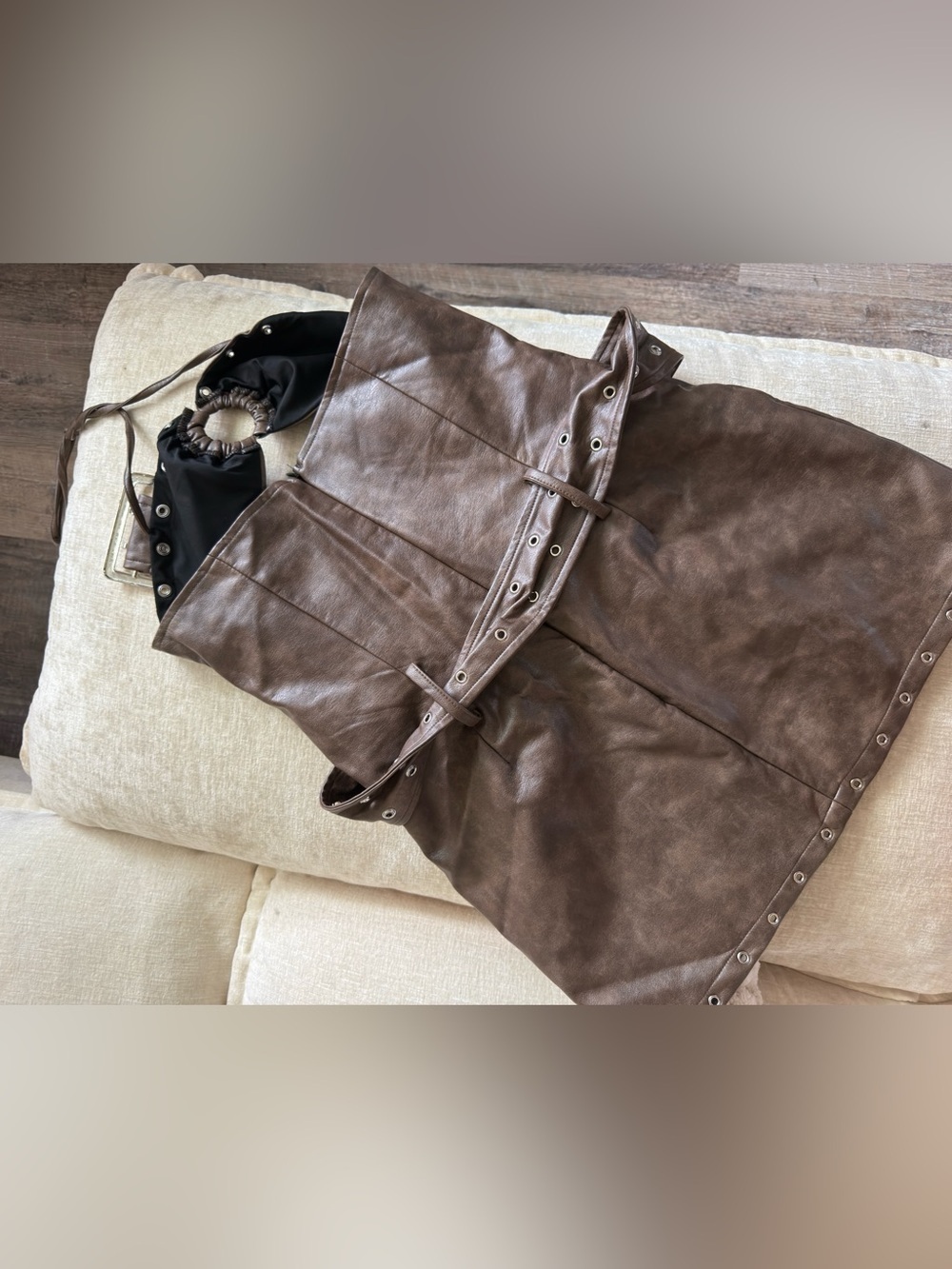 Fashion Nova Brown Faux-Leather Halter Dress - Picture 6 of 7
